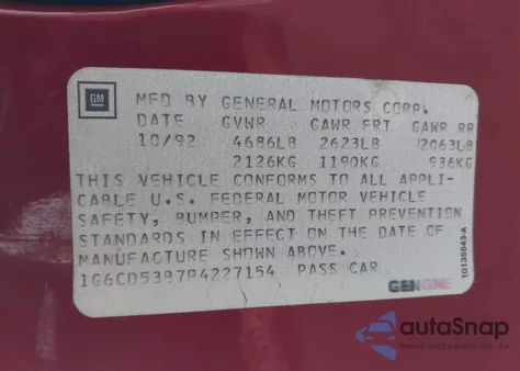 1993 Cadillac Deville z USA, uszkodzony, nr VIN 1G6CD53B7P4227154